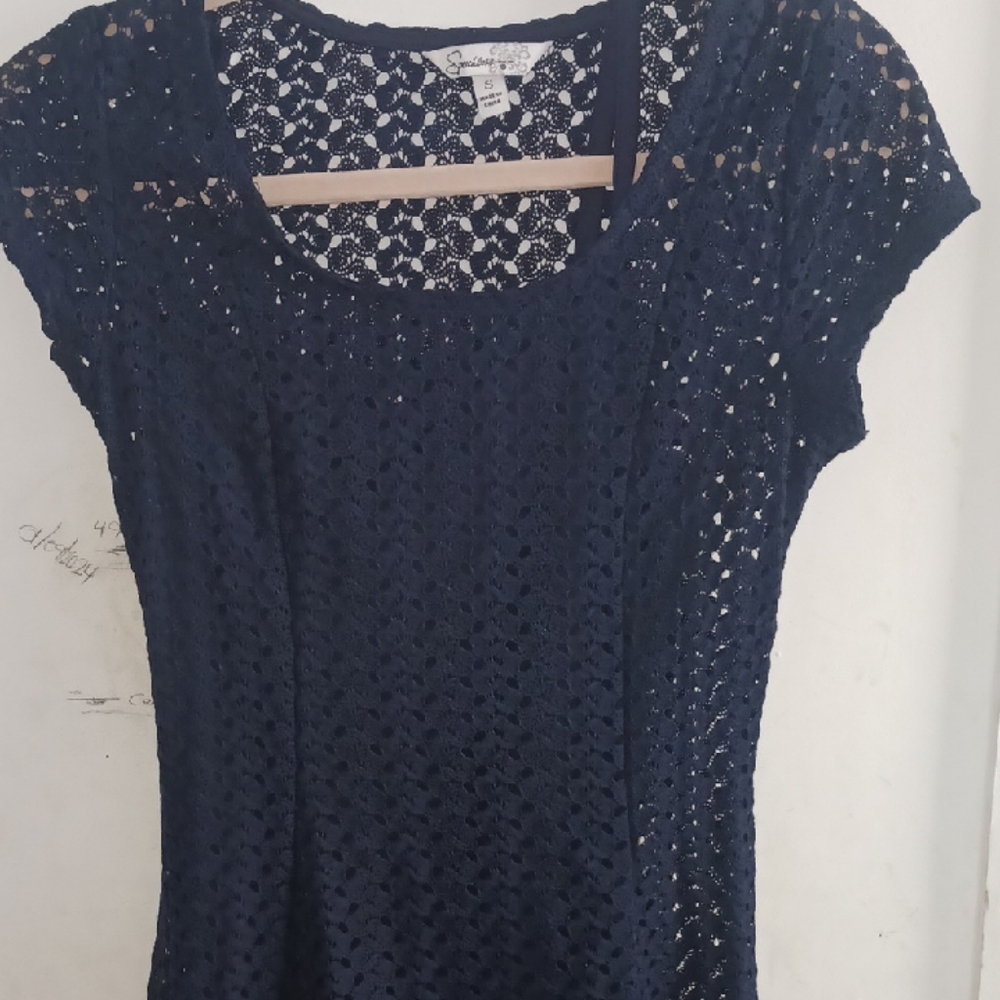 Speechless Navy Crochet Lace Top